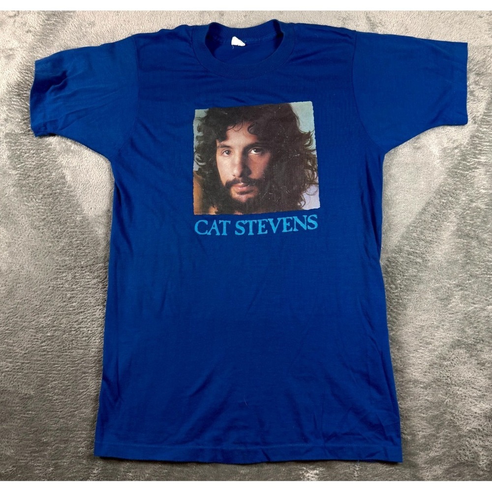 Vtg Cat Stevens T-Shirt Mens M Blue Single Stitch Made‎ USA 70s Rock Tee